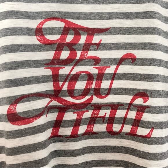 Torrid Women’s 1X Gray White Striped “Be You” Graphic Slim Fit Crew Tee - Picture 7 of 10
